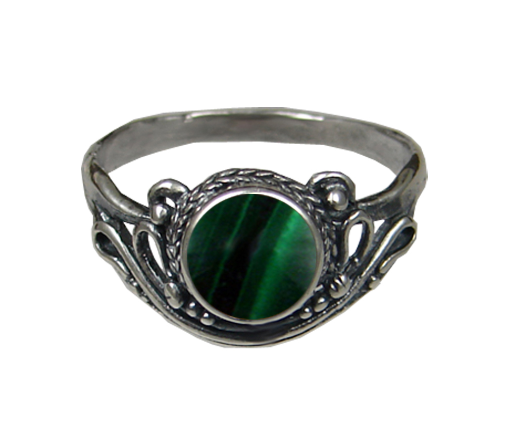 Sterling Silver Ring with Malachite Size 8